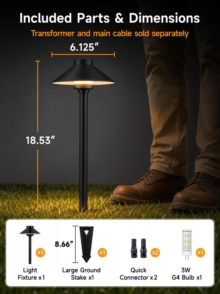 Solid Brass Low Voltage Hat-Top Path Light, Black, G4 2700K 4Pk