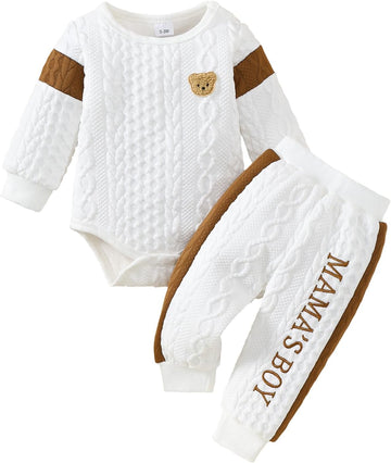 Baby Boy Fall Winter Piece Outfit Long Sleeve Bodysuit Pants Set