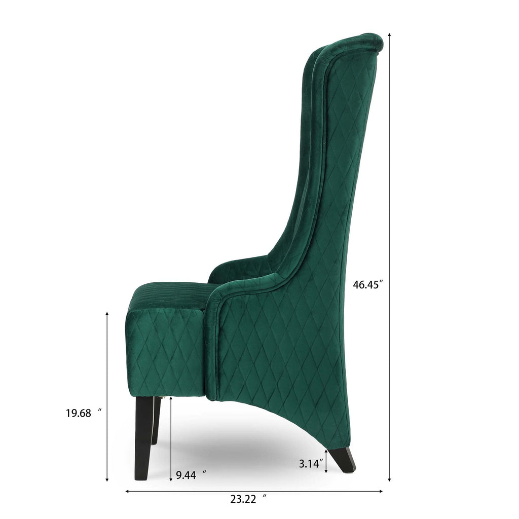 Velvet Modern Wingback Accent Chair, Green, Comfortable Fabric Covering, 20.5"W x 18.9"D x 46"H