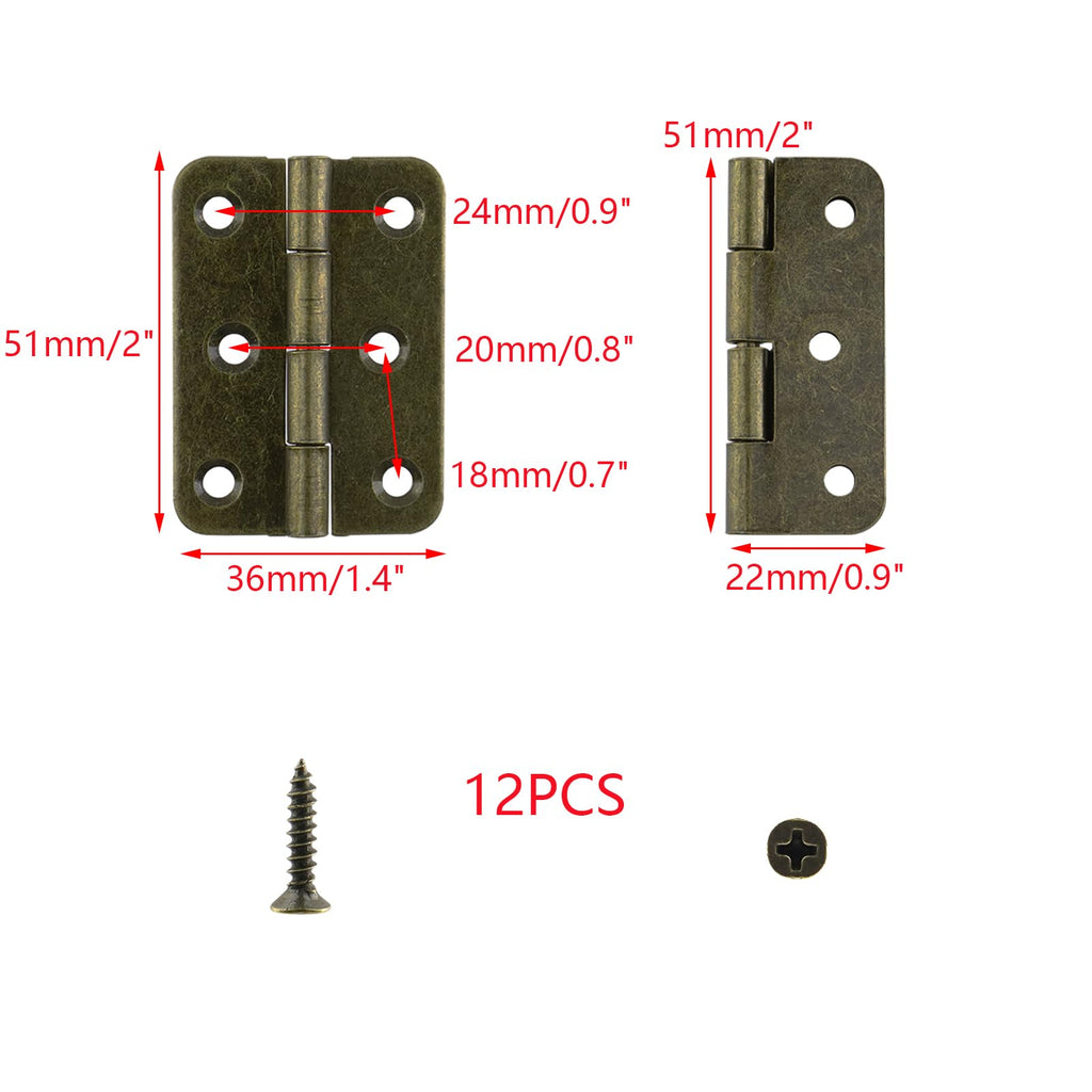 12PCS 2 Inch Vintage Door Hinges, Antique Bronze
