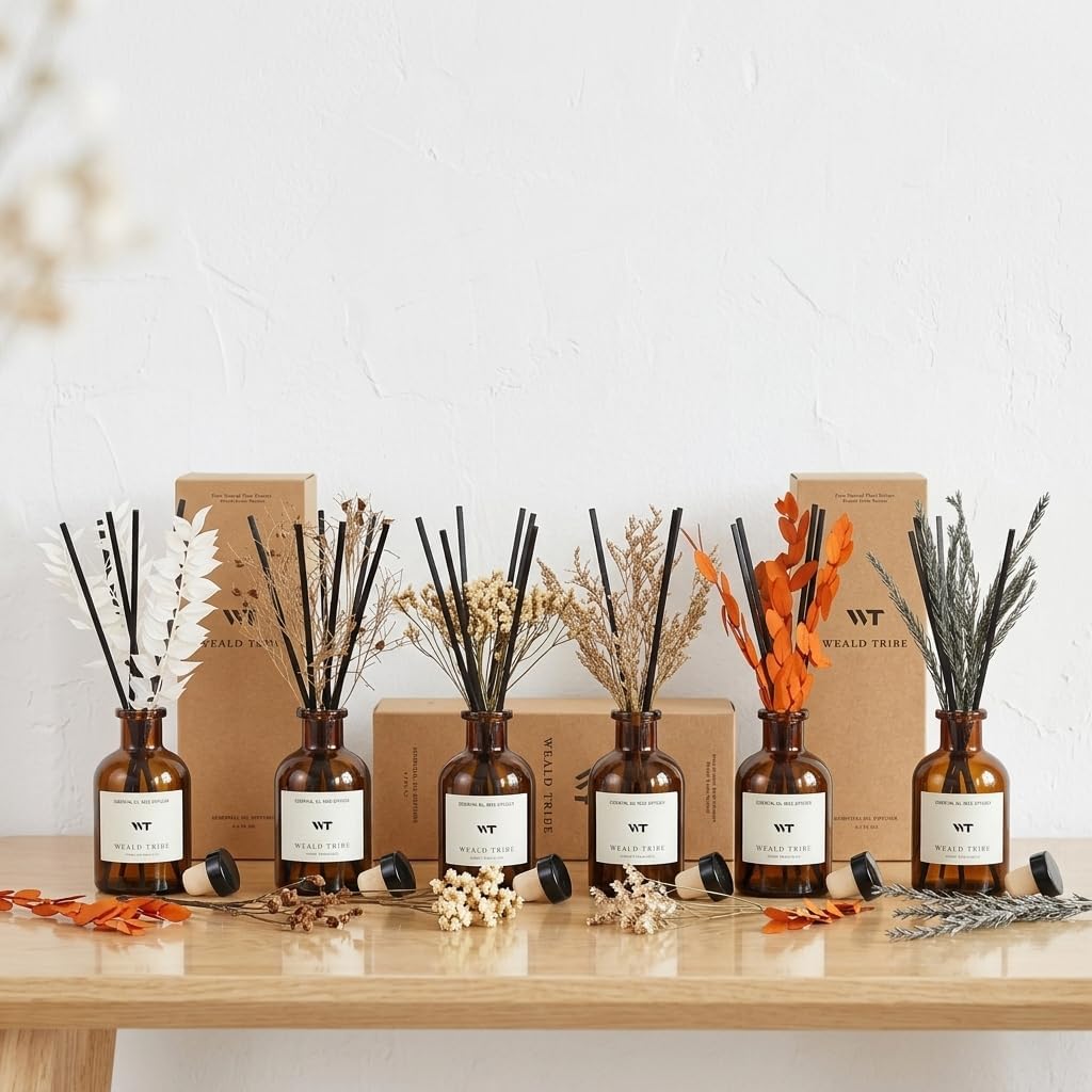 Flower Reed Diffuser Set Vanilla Cinnamon Scent Air Fresheners | 4.0 fl oz Essential Oils with Sticks Home Fragrance - Set of 4