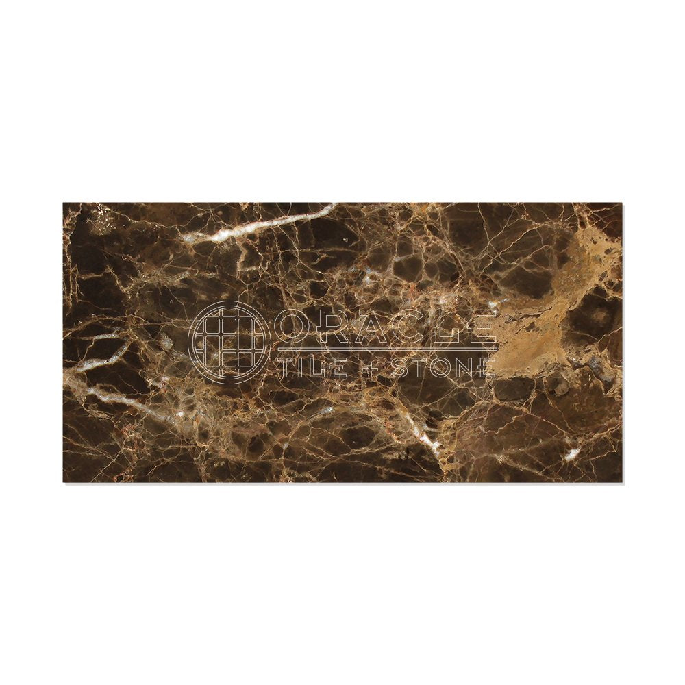 Emperador Dark Spanish Marble 6 X 12 Subway Field Tile, Brown, Polished, 1 Count, 2 Pieces