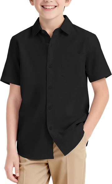 Boys Button Down Dress Shirts Short Sleeve Uniform Oxford Shirt