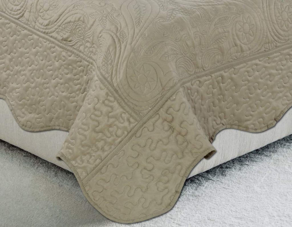 Embroidered Stitching Coverlet Bedspread Ultra Soft Solid 2 Piece Summer Quilt Set with 1 Quilted Sham, Taupe Floral