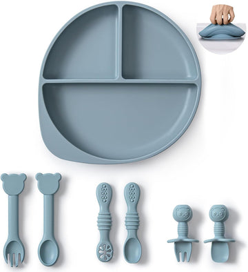 Piece Silicone Baby Feeding Set - Divided Suction Plate with 3 Sets of Spoons and Forks, BPA-Free Toddler Plates