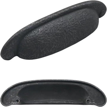 10 Pack Rustic Cup Pulls Black Iron 3-3/4 Inch (96mm) Hole Center Vintage Farmhouse Solid Core Kitchen Cabinet Pulls