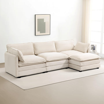 Oversized Modular Sectional Sofa with Movable Ottoman, 112-Inch 4-Seat Modern Corduroy L-Shaped Convertible Couch for Living Room or Office