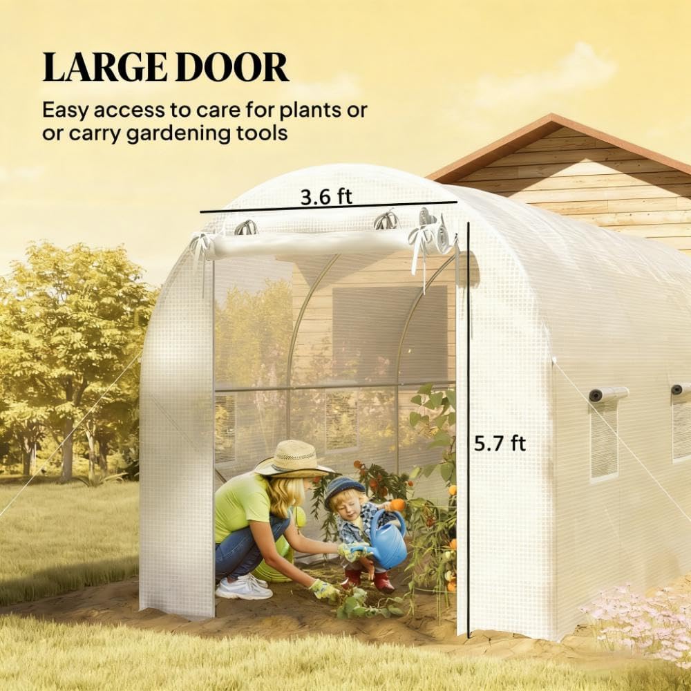 Portable Greenhouses for Outdoors, Walk-in Tunnel Hoop House Grow Tent | Sturdy galvanized steel frame with