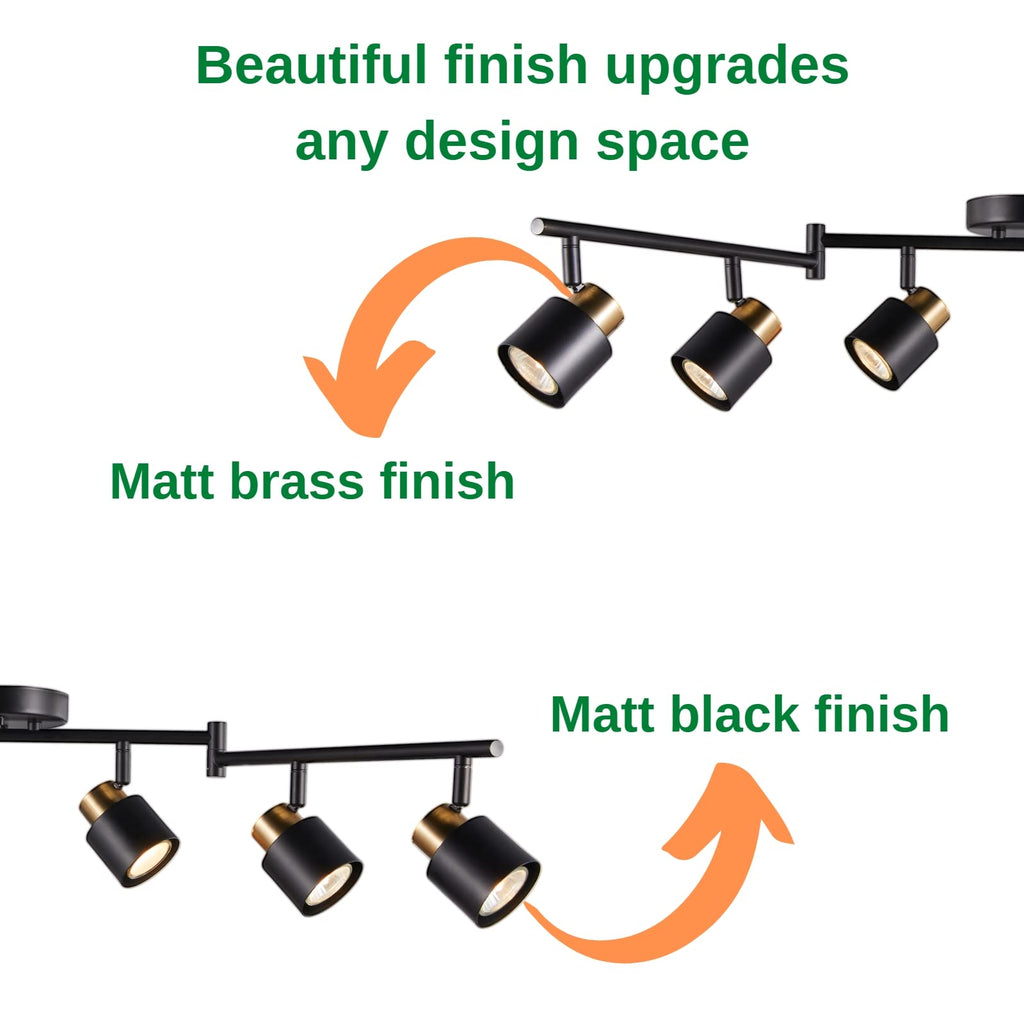 6 Light Foldable Track Lighting Kit, Matt Black Brass Finish Adjustable with Moden Flush Mount Ceiling Spotlight