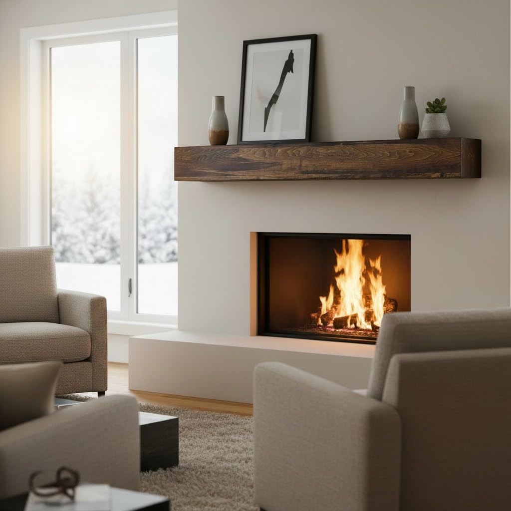 U Pick Size & Finish Rustic Wood Beam Floating Shelf Fireplace Mantel