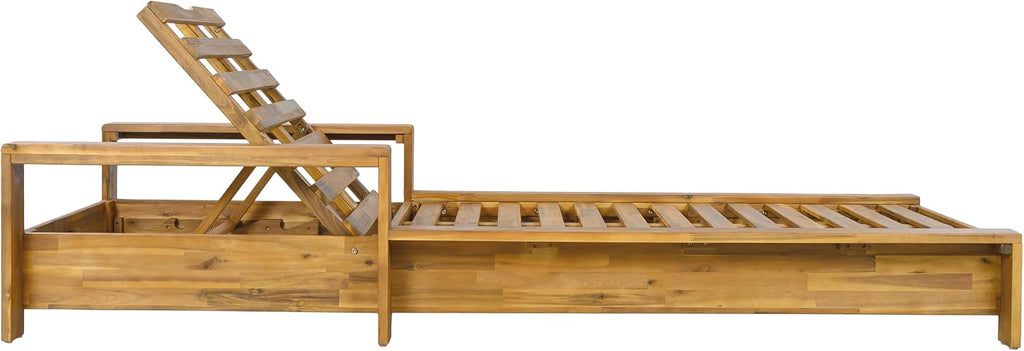 Acacia Wood Chaise Lounge Chair Outdoor, Solid Wood Patio Chaise Lounge, Adjustable Backrest Sun Lounger