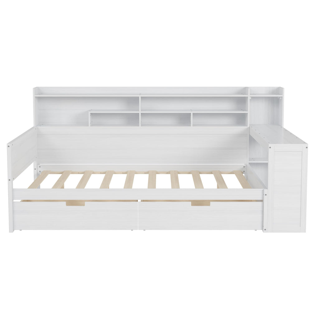 Full Size Daybed with Desk and Storage Drawers, Antique White