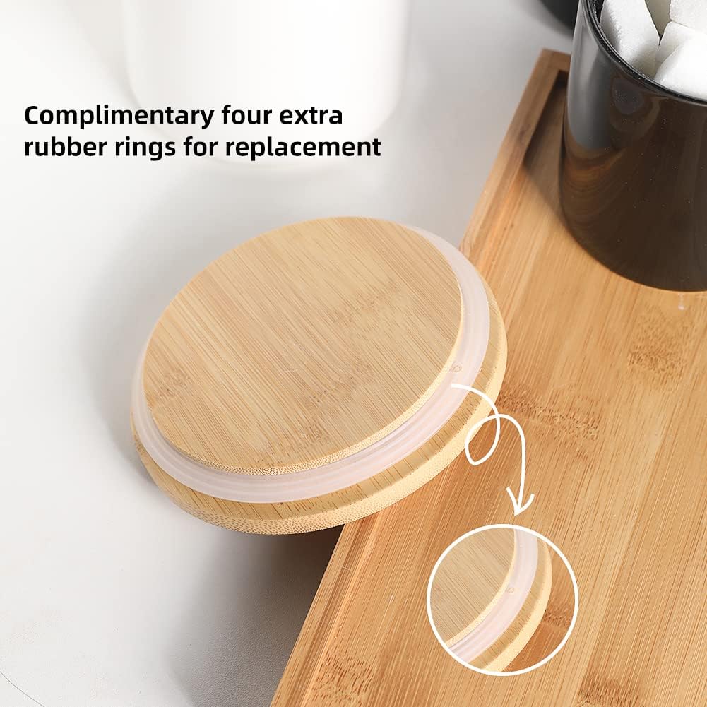 Kitchen Canisters Ceramic Food Storage Jar Set, Stackable Containers with Airtight Seal Wooden Lid for Serving Ground - Set of 4