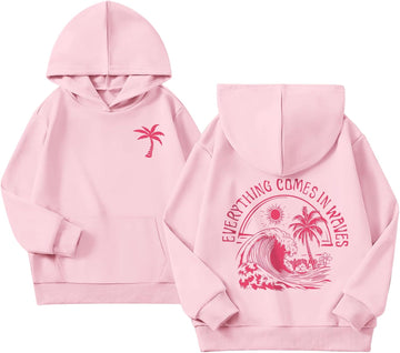 Girls Palm Graphic Hoodie Beach Cute Hoodies With Pocket Kids Preppy Sweatshirt Ocean Pullover Long Sleeve Top