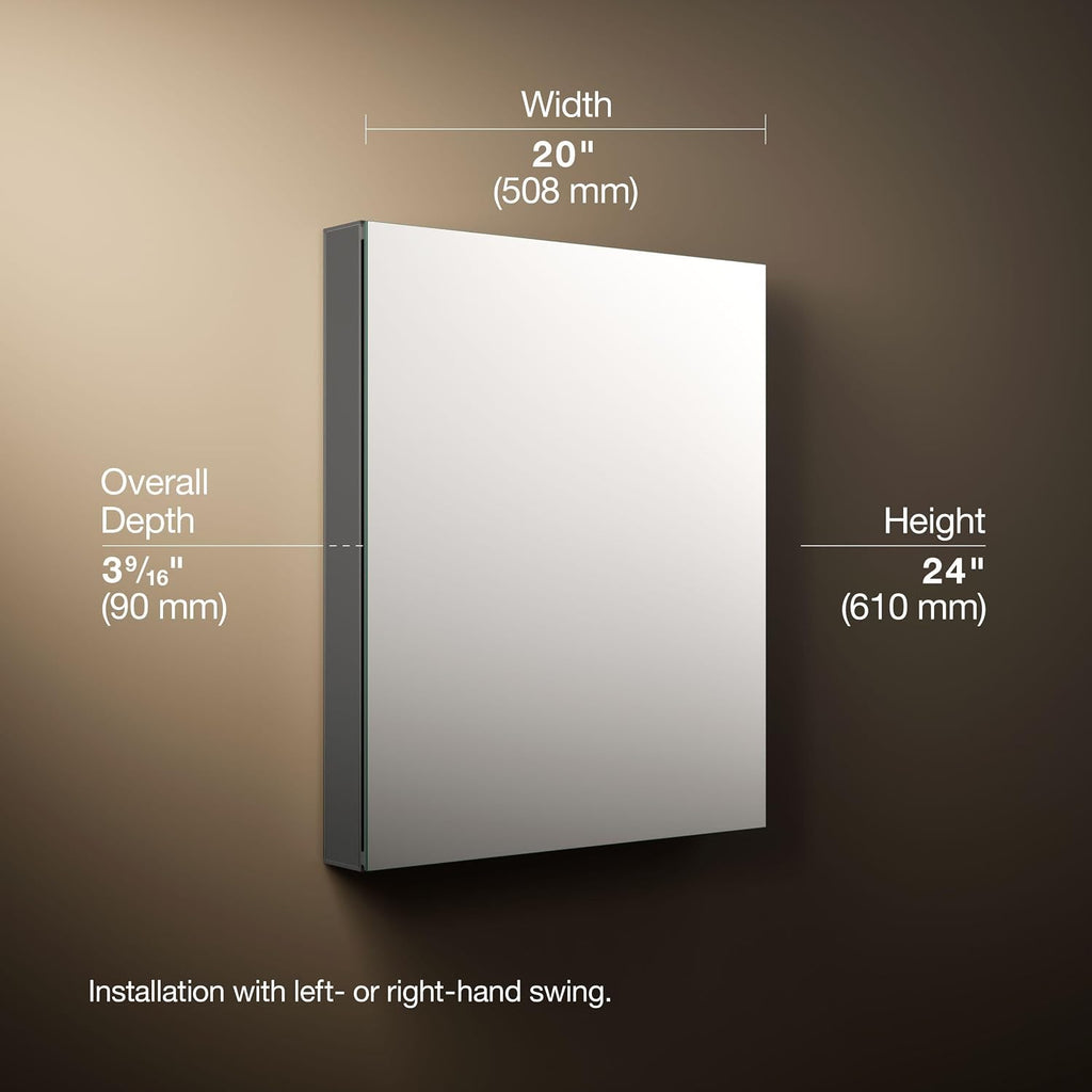 81145-DA1 Maxstow Frameless Surface Mount Bathroom Medicine Cabinet, 20 in. W x 24 in. H, Dark Anodized Aluminum