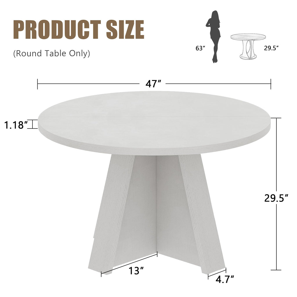 47-Inch Round Dining Table for 4-6 People, Modern Wooden Kitchen Table, Farmhouse Circle Dinner Tables Furniture