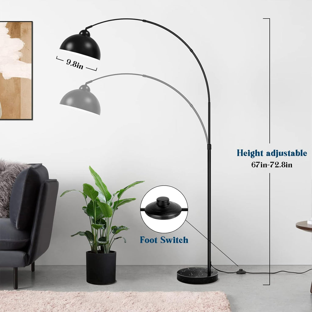 Modern Arc Floor Lamp with Metal Hanging Dome Shade, Industrial Adjustable Over the Couch Stand Up Light
