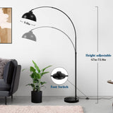 Modern Arc Floor Lamp with Metal Hanging Dome Shade, Industrial Adjustable Over the Couch Stand Up Light