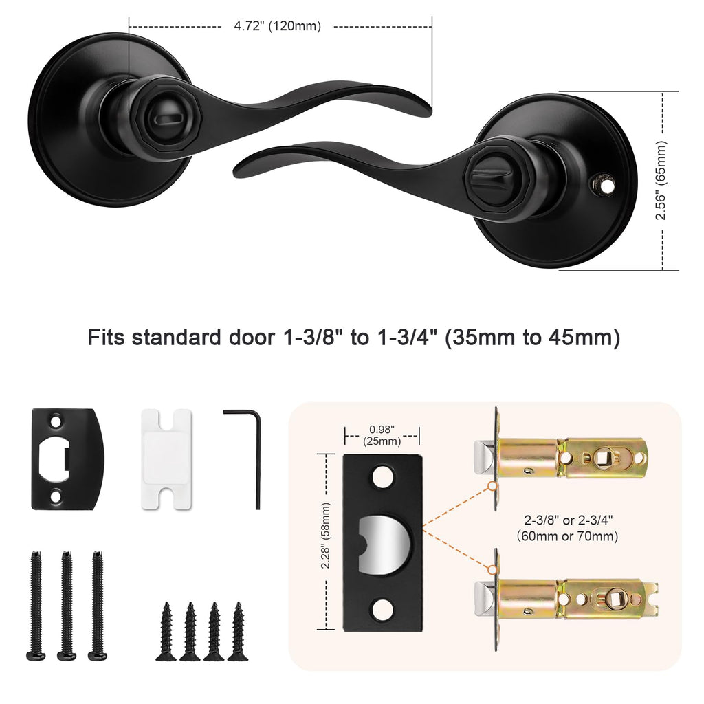 Door Handles Black 4 Packs Privacy Door Levers Doors Wave Style Interior Door Handles Reversible for Left&Right