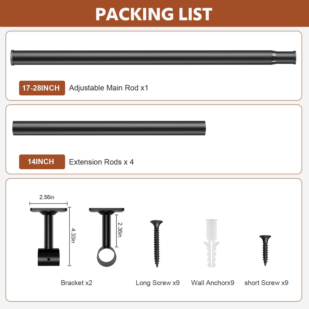 Ceiling Mounted Closet Rods for Hanging Clothes 17-84 Inch, Black