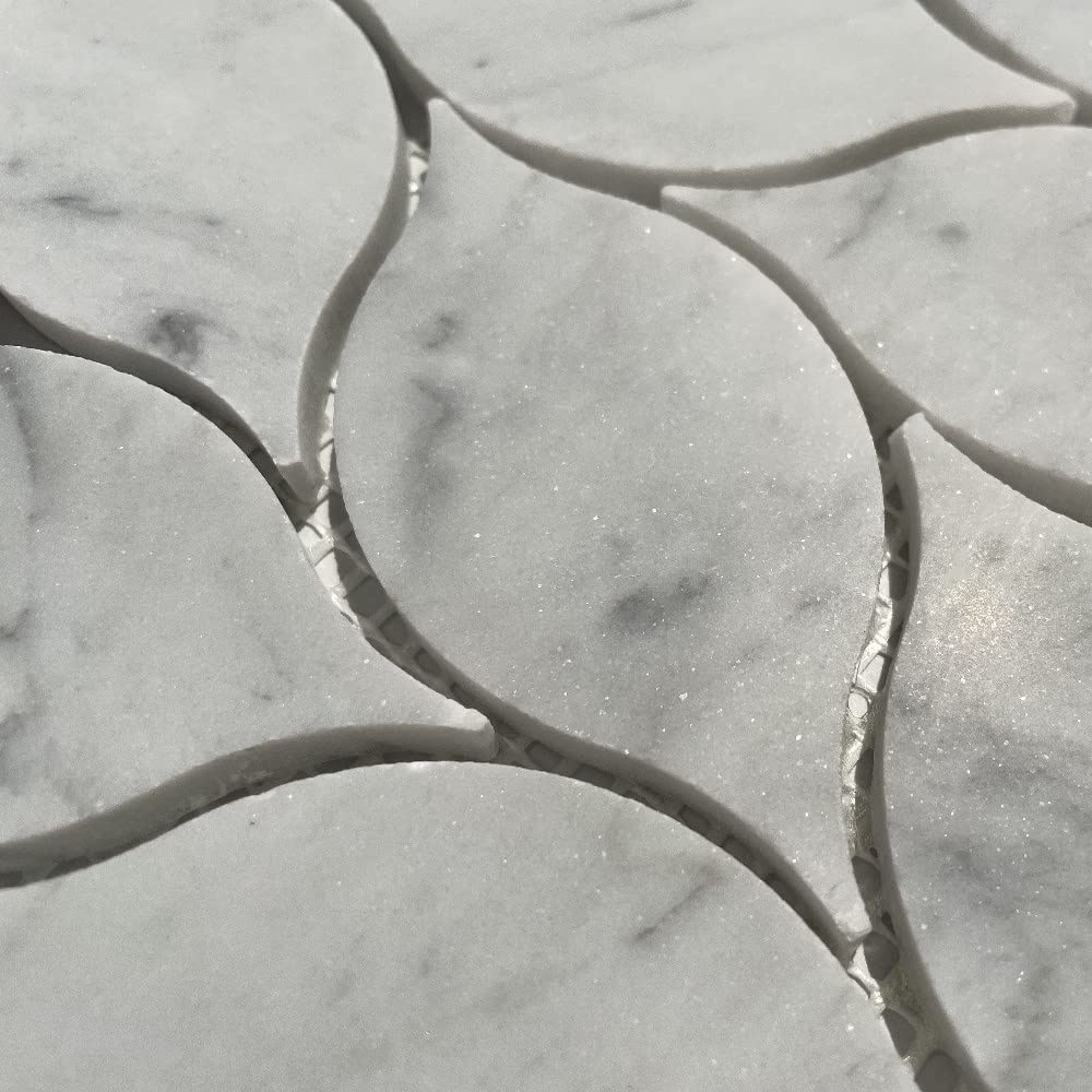 Carrara White Marble Leaf Shape Medi Mosaic Tile Honed Kitchen Bath Wall Floor Backsplash Shower (1 Sheet)