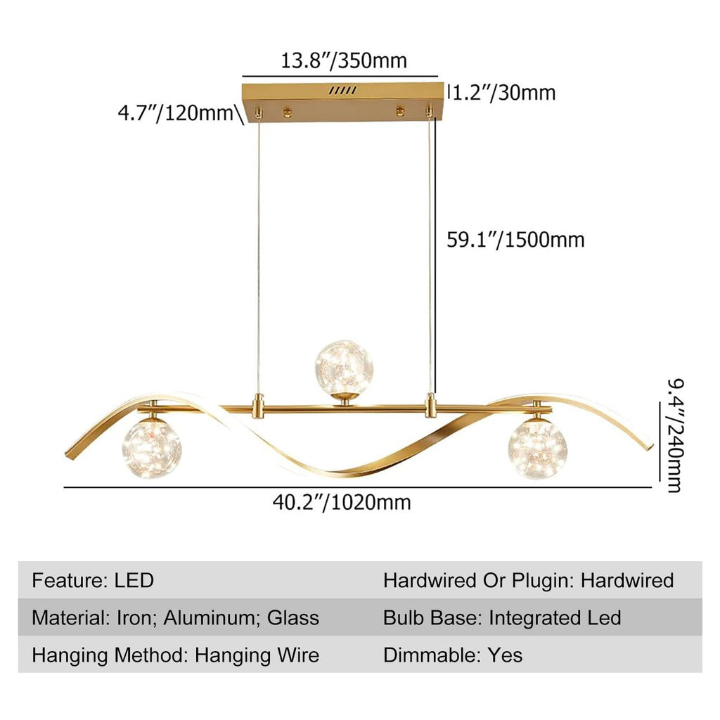 40.2" Dimmable Kitchen Island Lighting, Gold 4-Light Dining Room Light Fixture Over Table Linear LED Chandelier