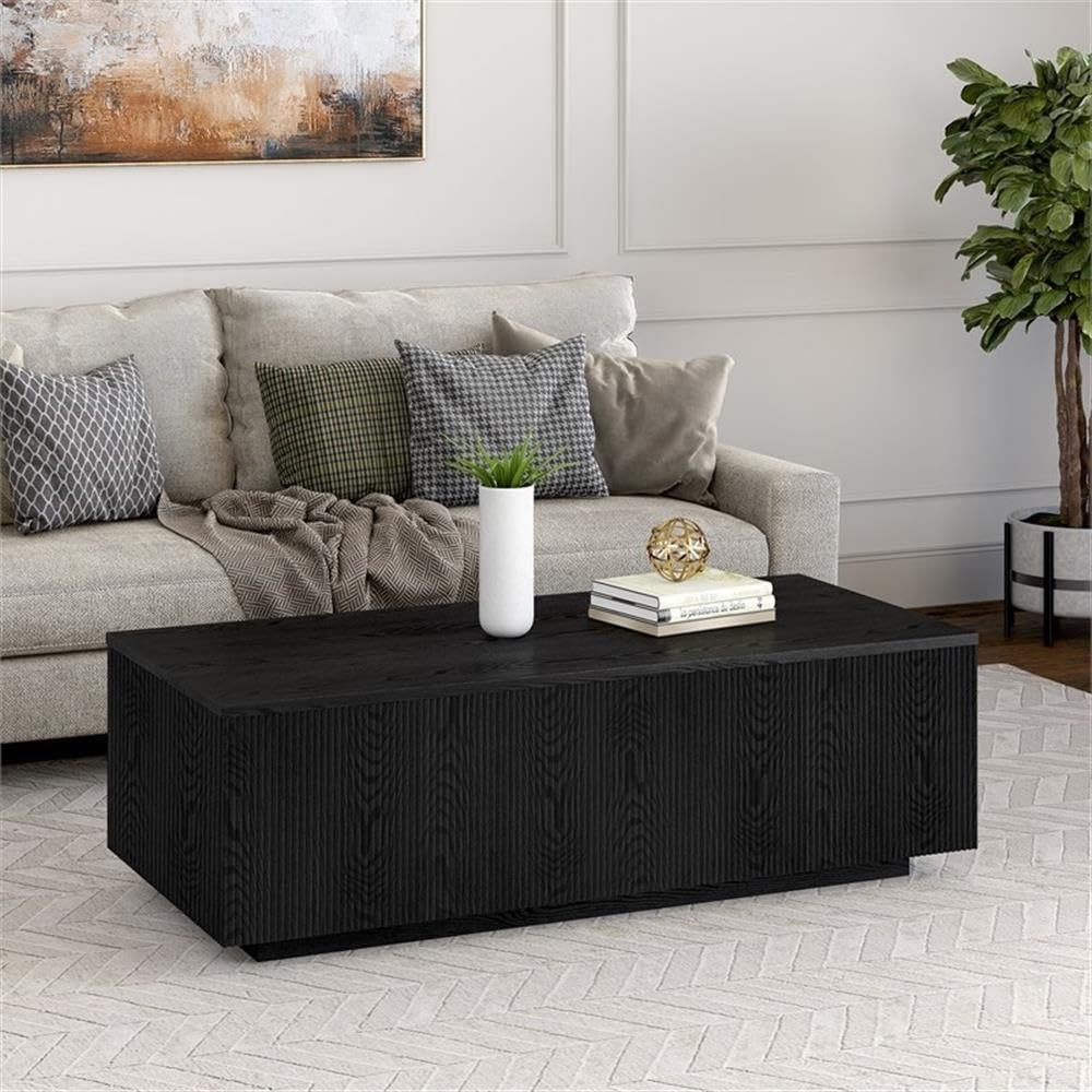 48" Modern Fluted Coffee Table, Natural Black