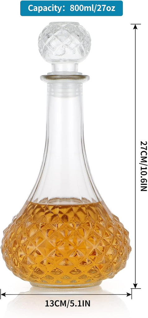 Glass Decanter with Airtight Stopper, 800ML/27OZ Liquor Decanter Bottle for Wine, Whiskey, Brandy, Vodka (Long Neck)