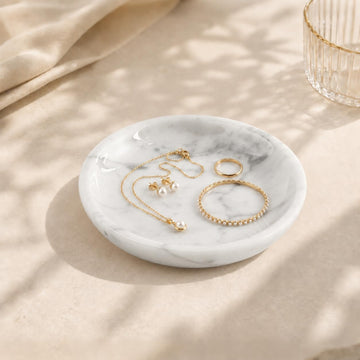 Small Natural Marble Jewelry Tray Key Plate Holder Dish Trinket Decor Catch All Bowl for Ring Earring Stone Gift