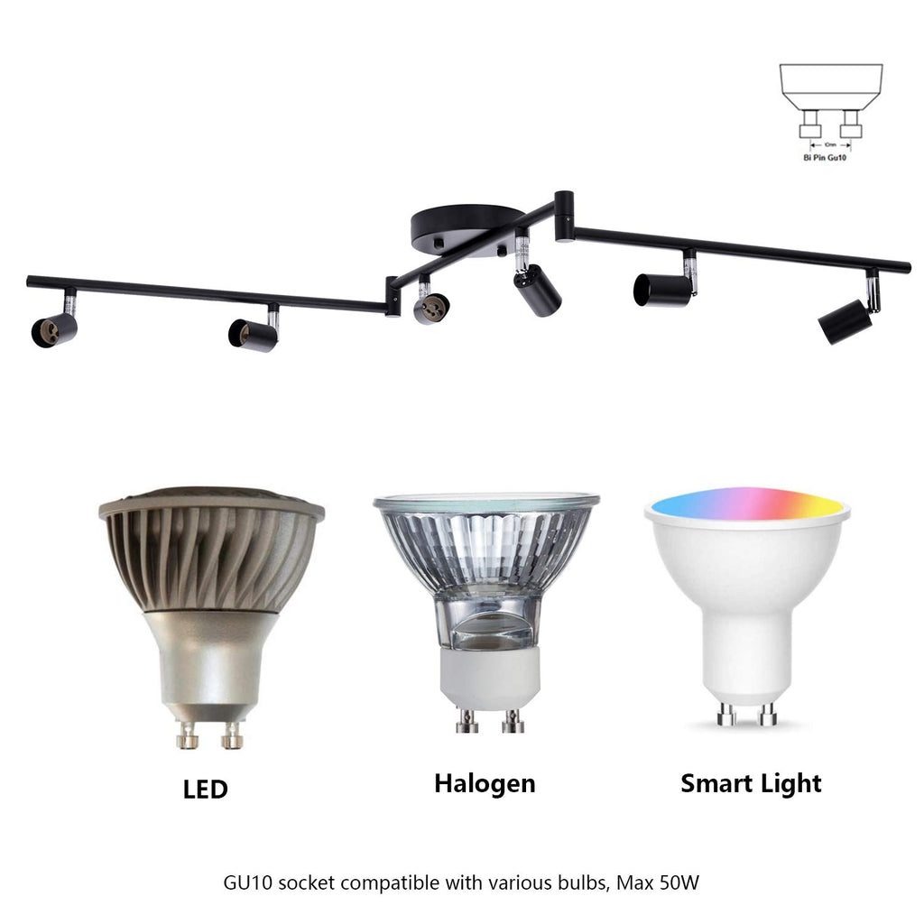 Adjustable Dimmable Track Lighting Kit, Flexible Foldable Arms, Matt Black Color Perfect,Hallyway Bed Room