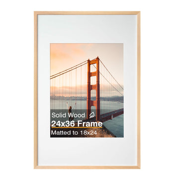 24x36 Picture Frame Natural - Solid Wood Frames with Acrylic Plexiglass for Pictures 18x24 with Mat or 24x36 without