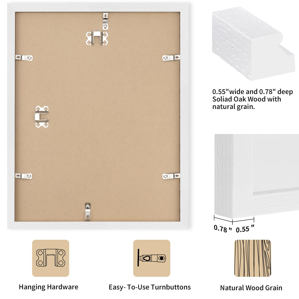 11x14 Solid Oak Wood Picture Frames, White, 3 Pack