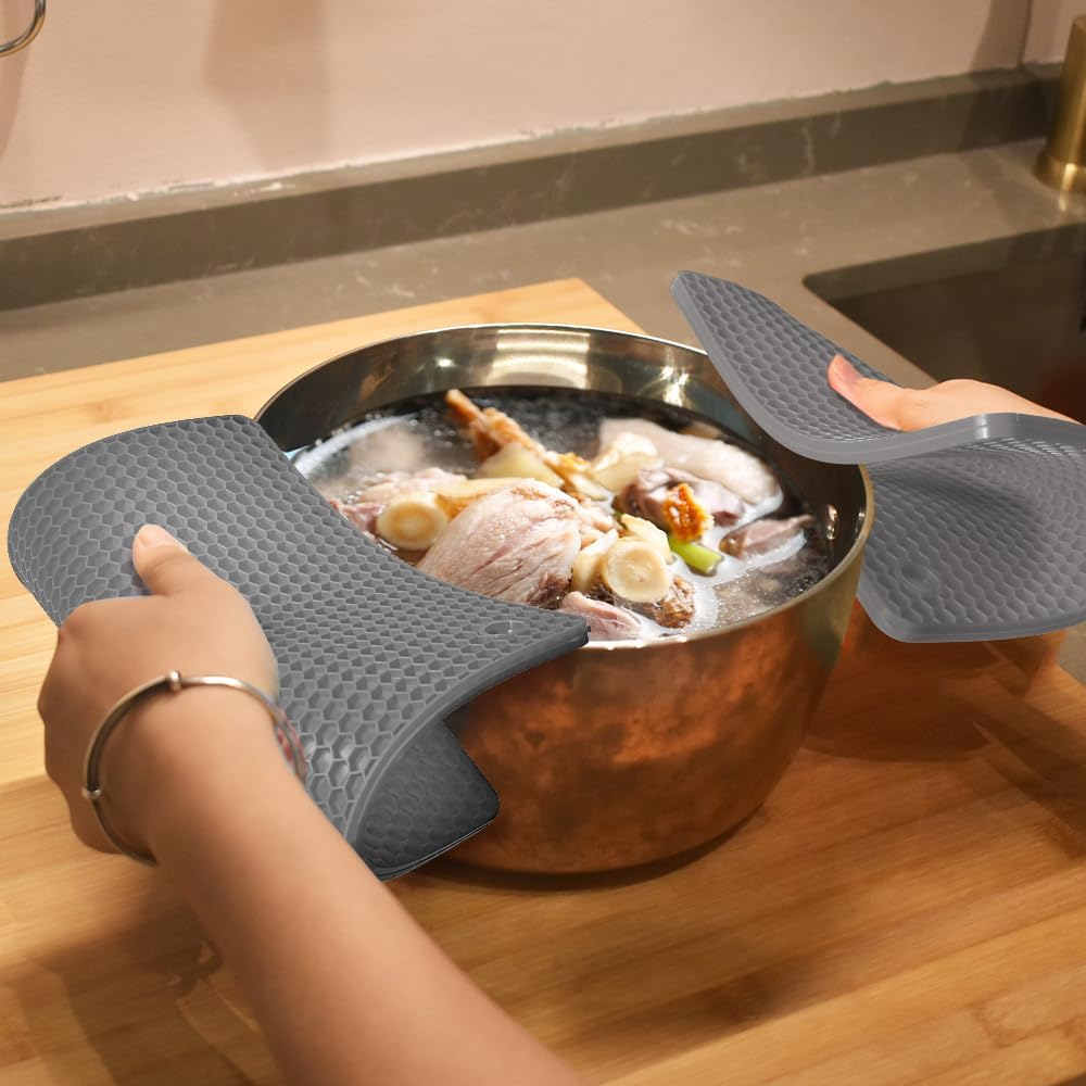 Silicone Square Trivets Mat, 6 Packs Multipurpose Non Slip Heat Resistant Pot Holder-Gray - Set of 6