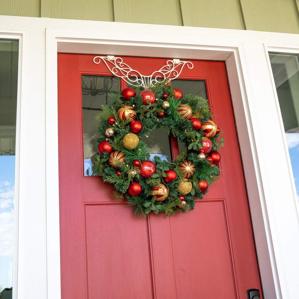 30 Inch Pre-Lit Artificial Christmas Wreath, Christmas Classic Red and Gold