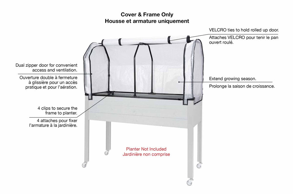 Greenhouse & Bug Cover Combo 21"W x 47"L x 24"H - Includes 1 Frame & 2 Interchangeable Covers. Planter NOT Included