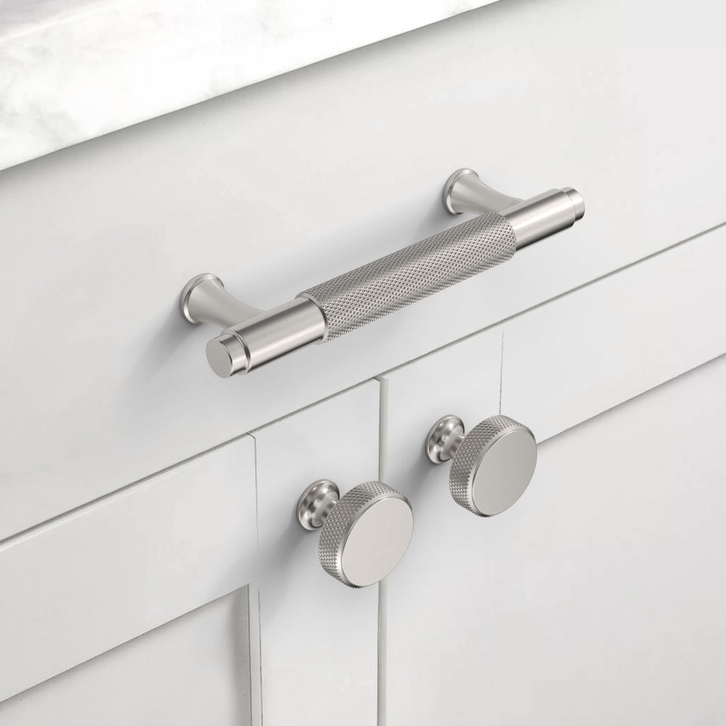Brushed Nickel Knurled Cabinet Knobs Round Drawer Pulls 20 Pack