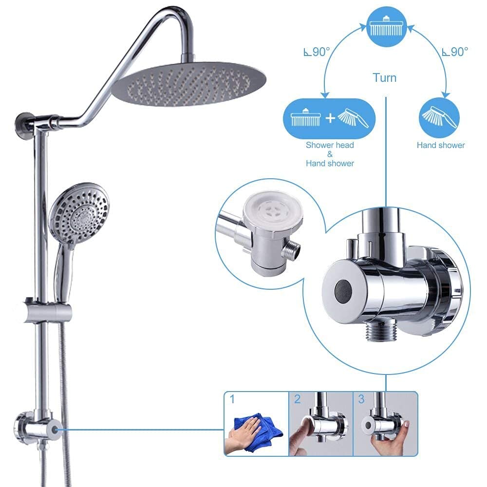 Shower Head with Handheld Combo - Dual Rainfall Shower Head, Stainless Steel 10 Inch Heads, 5-setting Handheld Sprayer