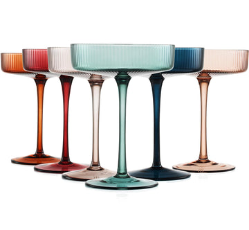 Colored Vintage Art Deco Coupe Glasses - Martini & Cocktail Ribbed Glasses