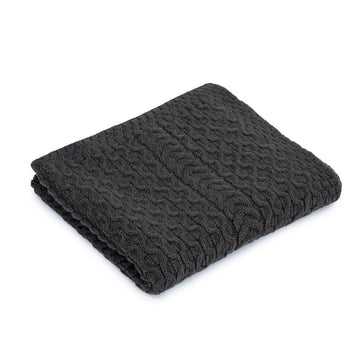 Bed Throw Blanket Irish Aran 100% Soft 60x36 Inches (Charcoal)
