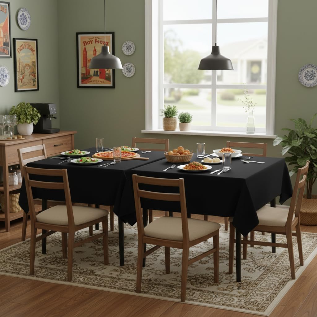 Black Square Tablecloths 54x54 Inch Fabric Table Cloth, 2 Pack