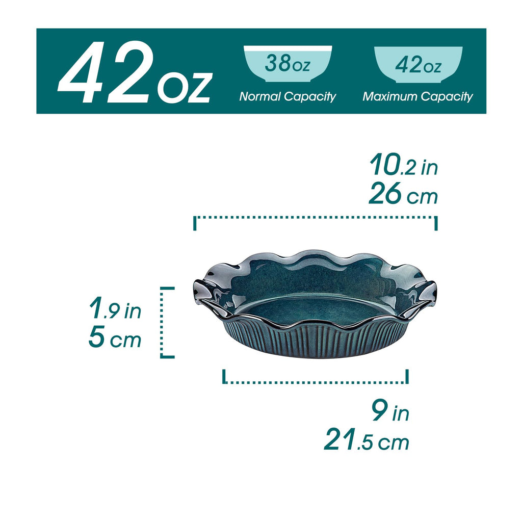 9 Inch Pie Pan for Baking, Ceramic Pie Dish with Ruffled Edge