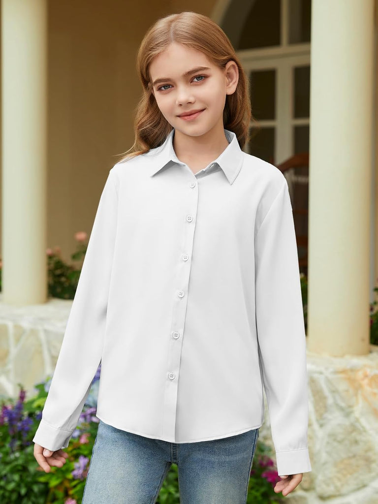 Girls Button Down Shirts Kids Long Sleeve School Uniform Blouse