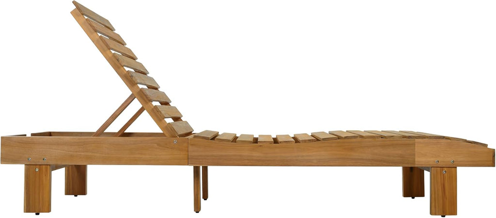 Patio Chaise Lounge Chair with Water-Resistant Cushion Set of 2, 77'' Acacia Wood Adjustable Reclining Chaise
