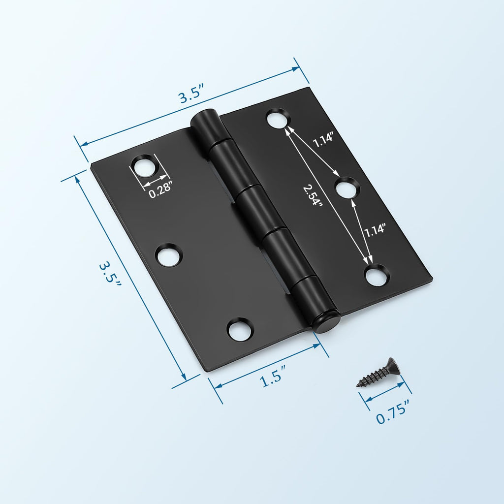 Matte Black Door Hinges, 3.5" x 3.5" Interior Door Hinges, 18 Pack