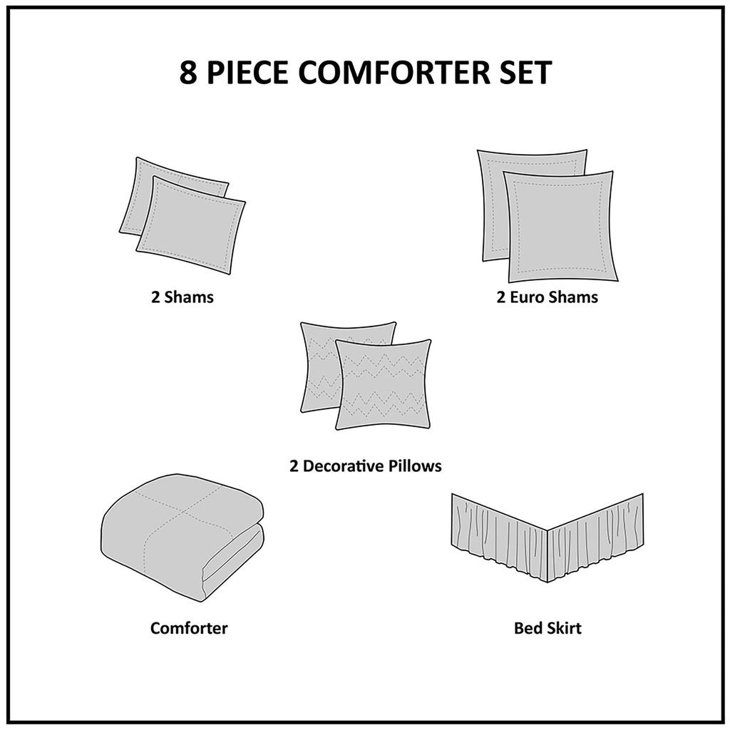 Powell Cozy Comforter Set, Hotel Style Border Design with Geometric Embroidery Details, All Season Bedding with