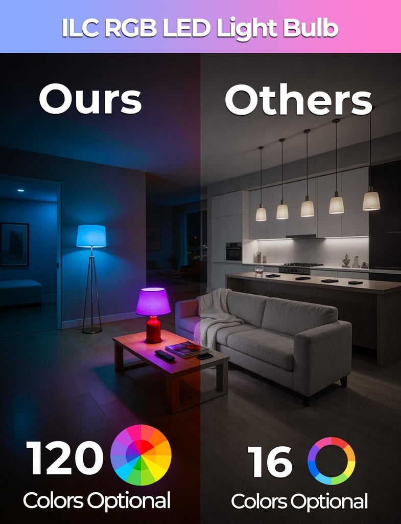Color Changing LED Light Bulb, 120 Colors, 2700K Warm White, 70 Watt Equivalent, DIY Strobe, RGB with Remote Control