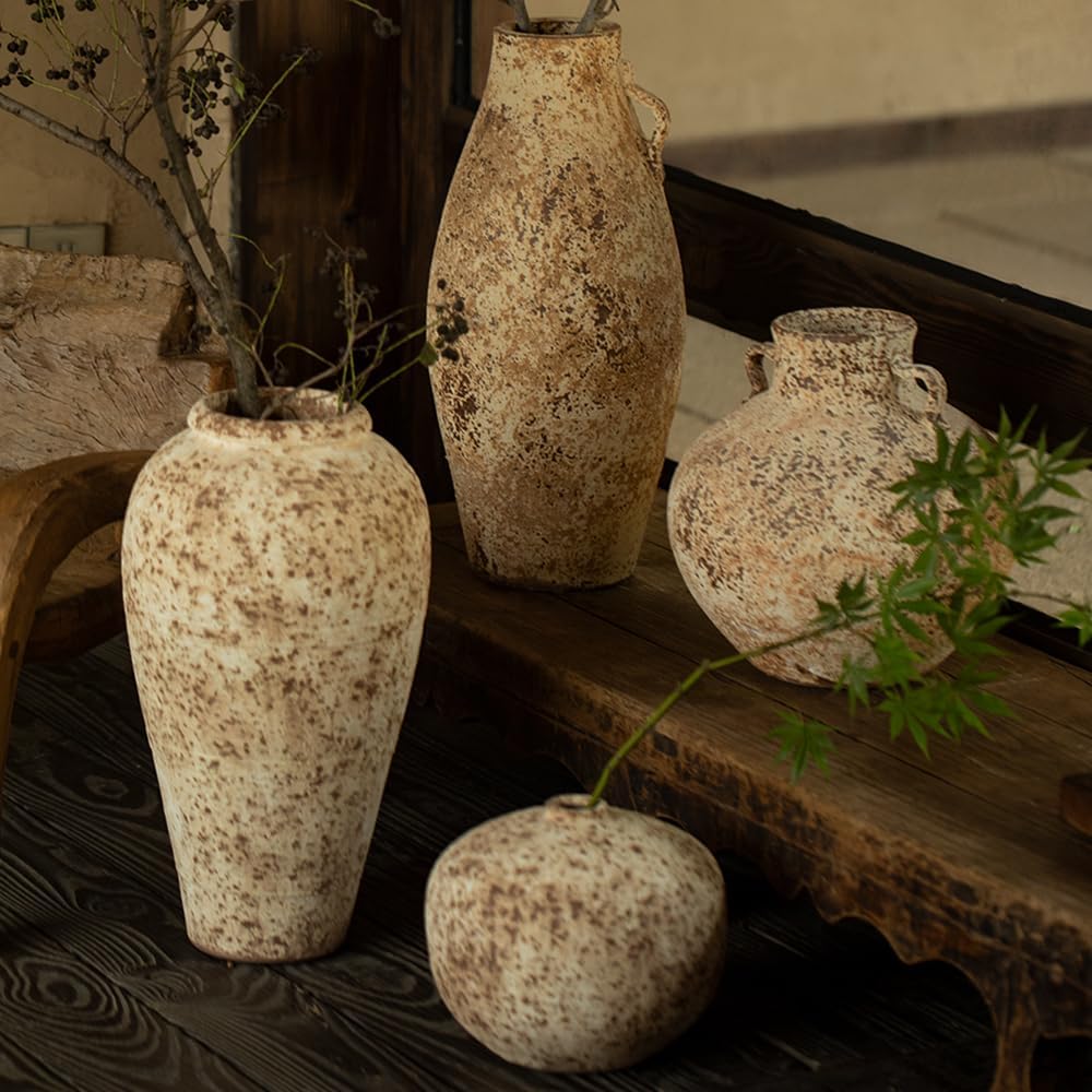 Ceramic Rustic Farmhouse Vase,Extra Large Terra Cotta Vase, Huge Pottery Decorative Flower Vases Entryway Table