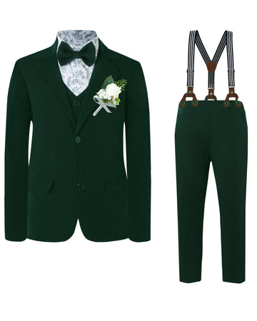 Green Boys Formal Outfit Boys Christening Outfits for Memorial Services 7 Pcs Including Jacket, Pants, Shirt, Vest