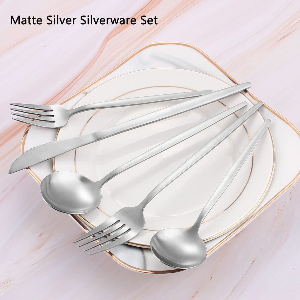Matte Silverware Set, 20-Piece Stainless Steel Flatware Set, Satin Finish tableware Cutlery Set, Service for 4, Home