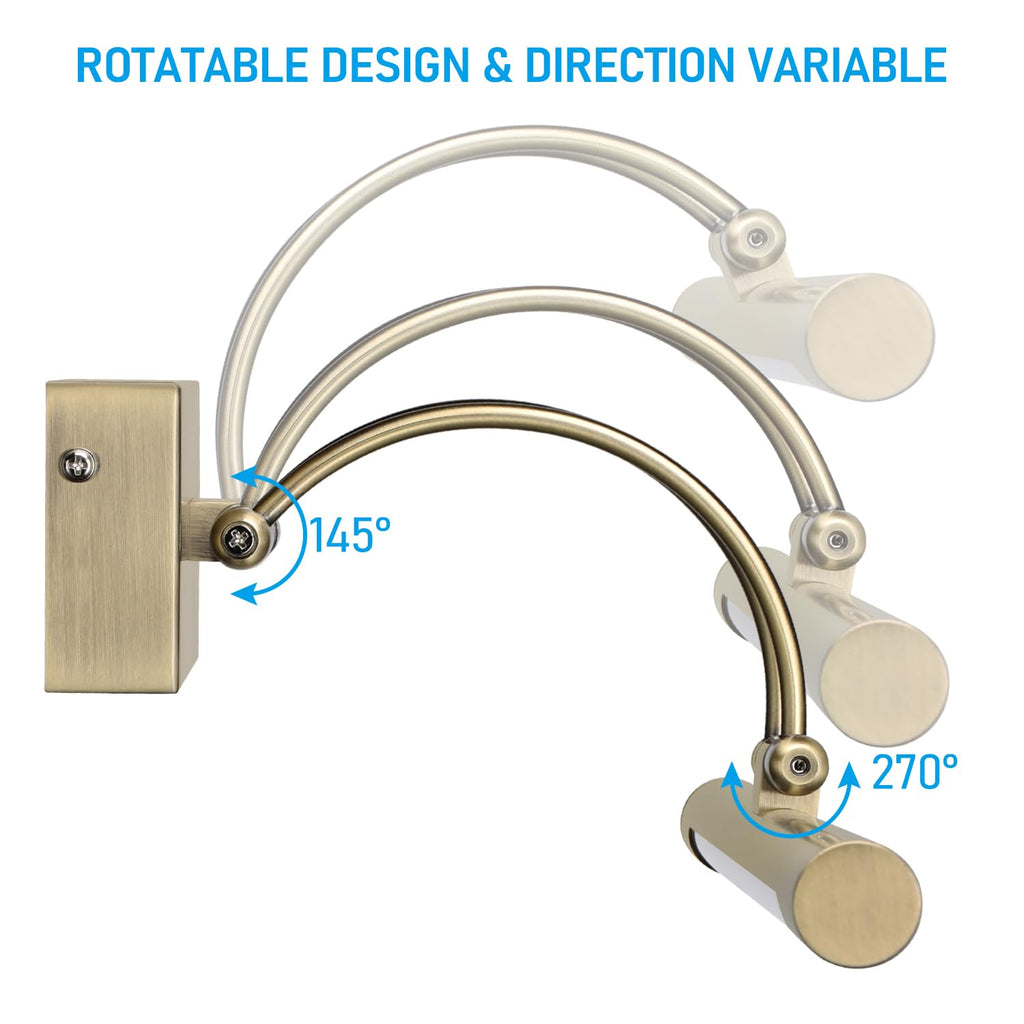 3CCT Dimmable LED Picture Light, CRI90, Adjustable, Antique Brass